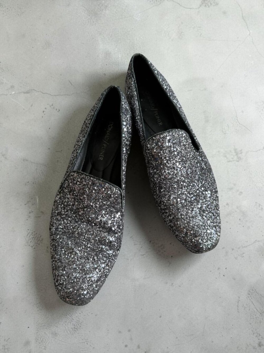 DONALD J PLINER Black Glitter Smoking Loafers Flats Size 6.5